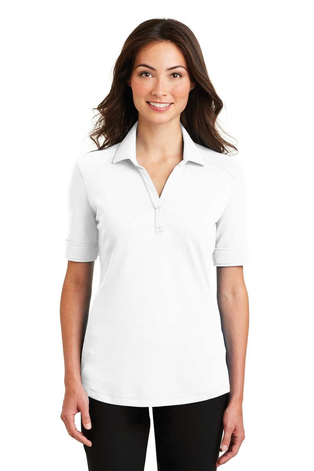 Port Authority L5200 Ladies Silk Touch Interlock Performance Polo - White - HIT a Double - 1