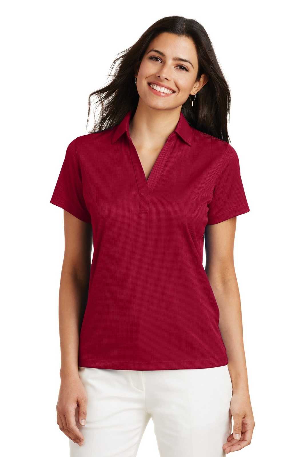 Port Authority L528 Ladies Performance Fine Jacquard Polo - Rich Red - HIT a Double - 1