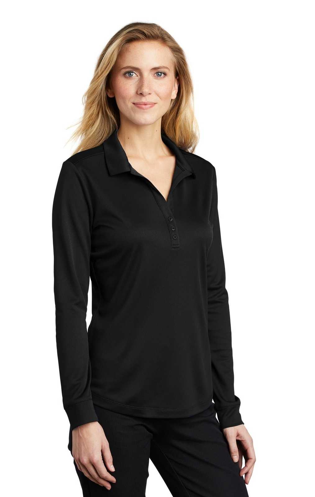 Port Authority L540LS Ladies Silk Touch Performance Long Sleeve Polo - Black - HIT a Double - 4
