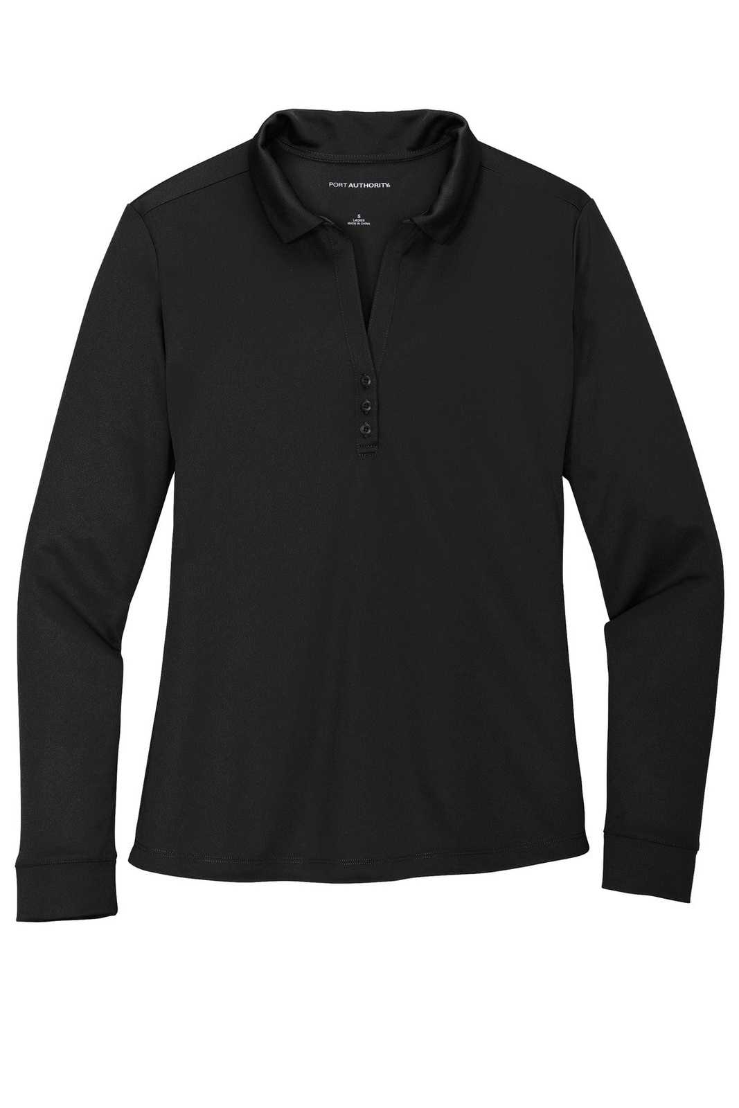 Port Authority L540LS Ladies Silk Touch Performance Long Sleeve Polo - Black - HIT a Double - 5