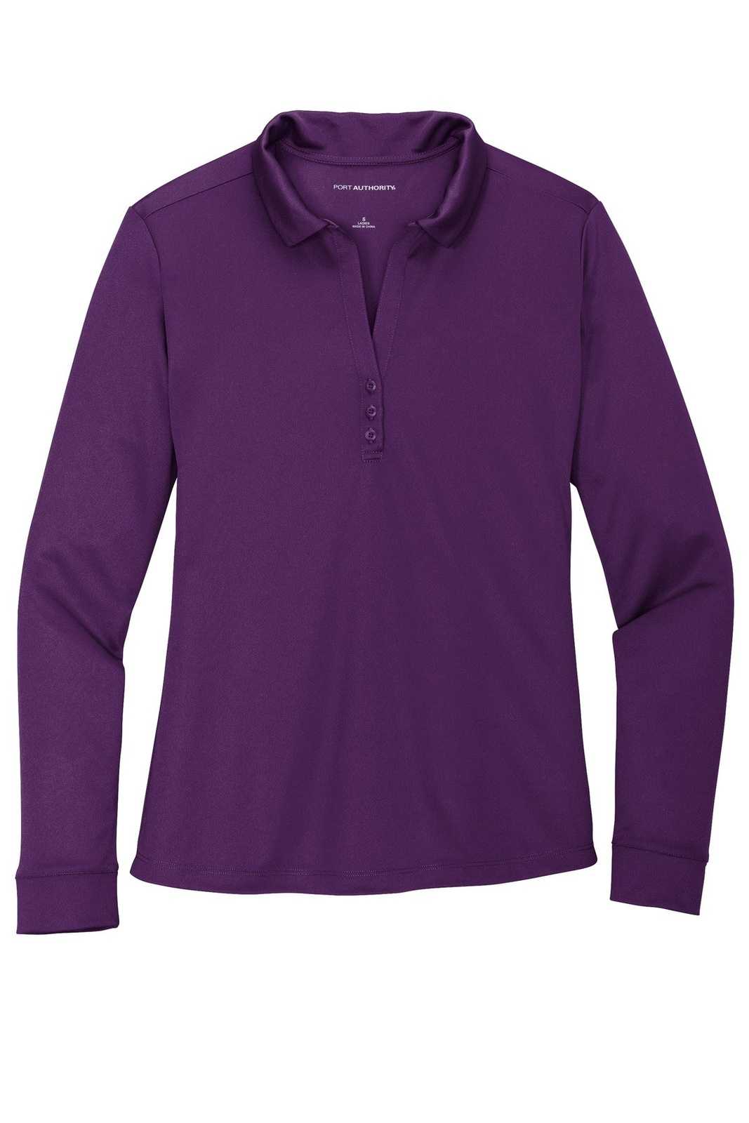 Port Authority L540LS Ladies Silk Touch Performance Long Sleeve Polo - Bright Purple - HIT a Double - 5