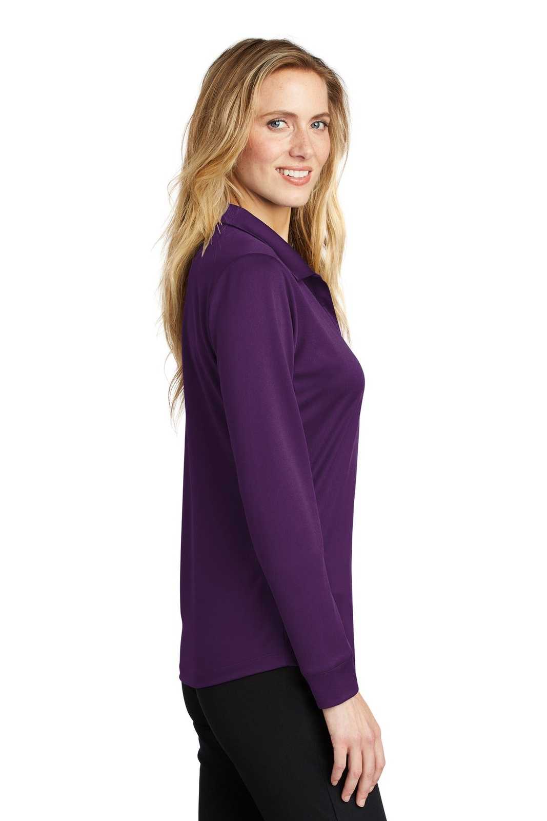 Port Authority L540LS Ladies Silk Touch Performance Long Sleeve Polo - Bright Purple - HIT a Double - 3