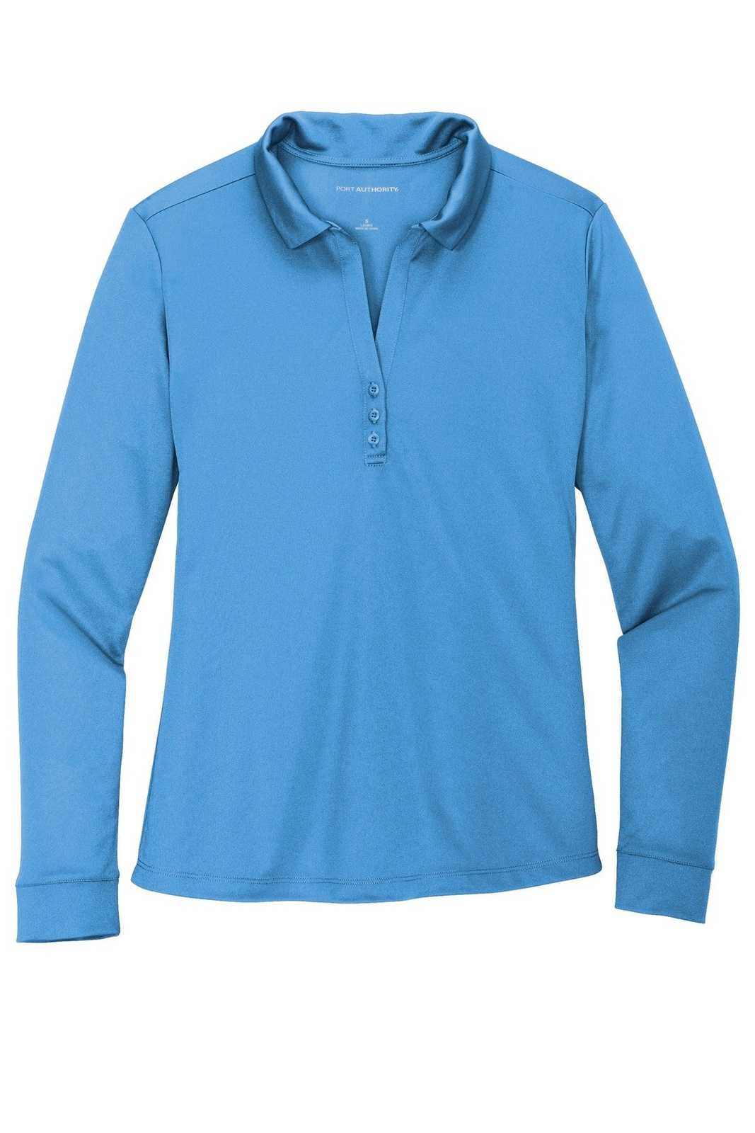 Port Authority L540LS Ladies Silk Touch Performance Long Sleeve Polo - Carolina Blue - HIT a Double - 5