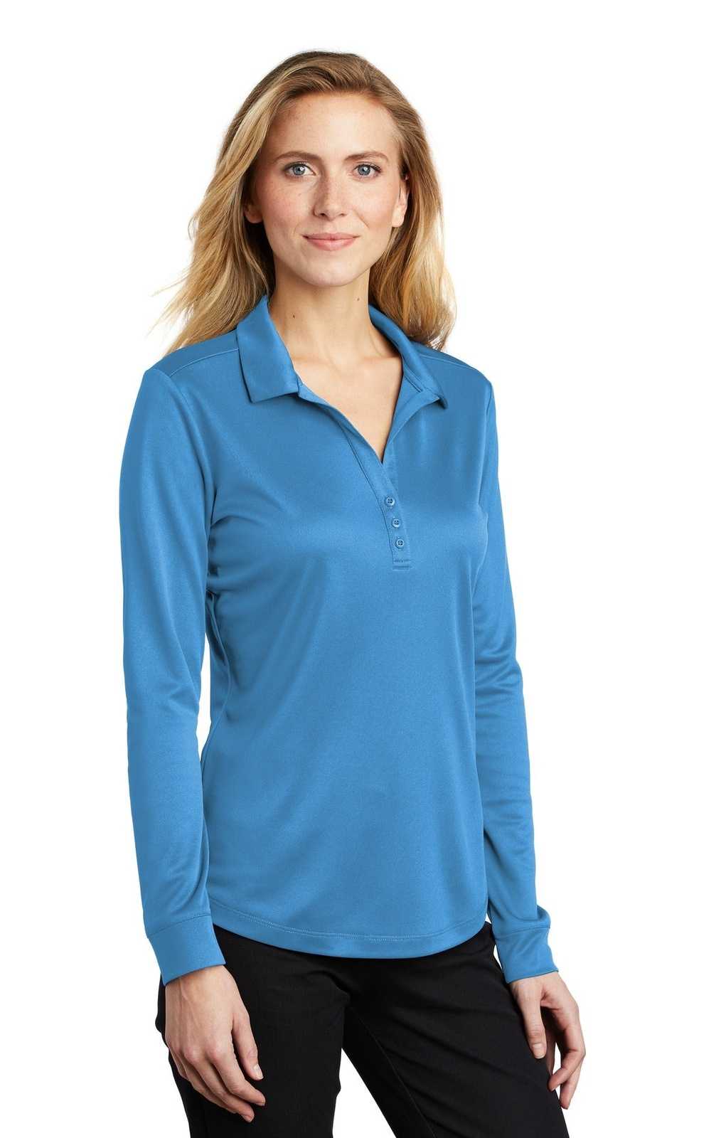 Port Authority L540LS Ladies Silk Touch Performance Long Sleeve Polo - Carolina Blue - HIT a Double - 4
