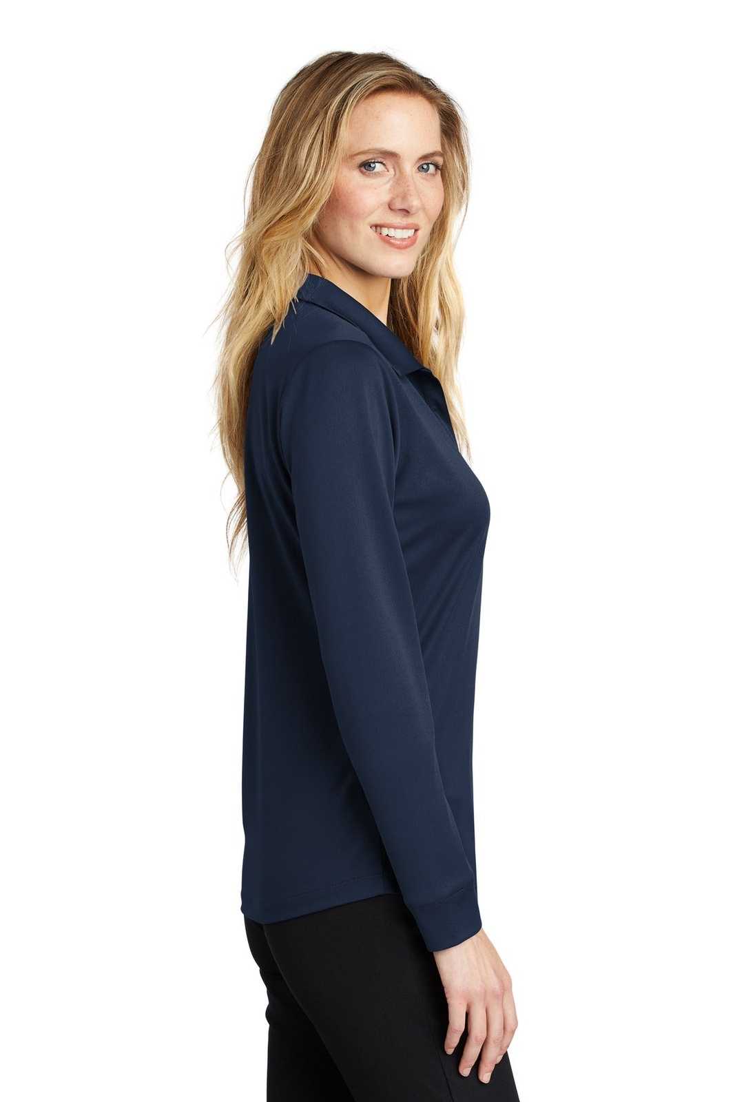 Port Authority L540LS Ladies Silk Touch Performance Long Sleeve Polo - Navy - HIT a Double - 3