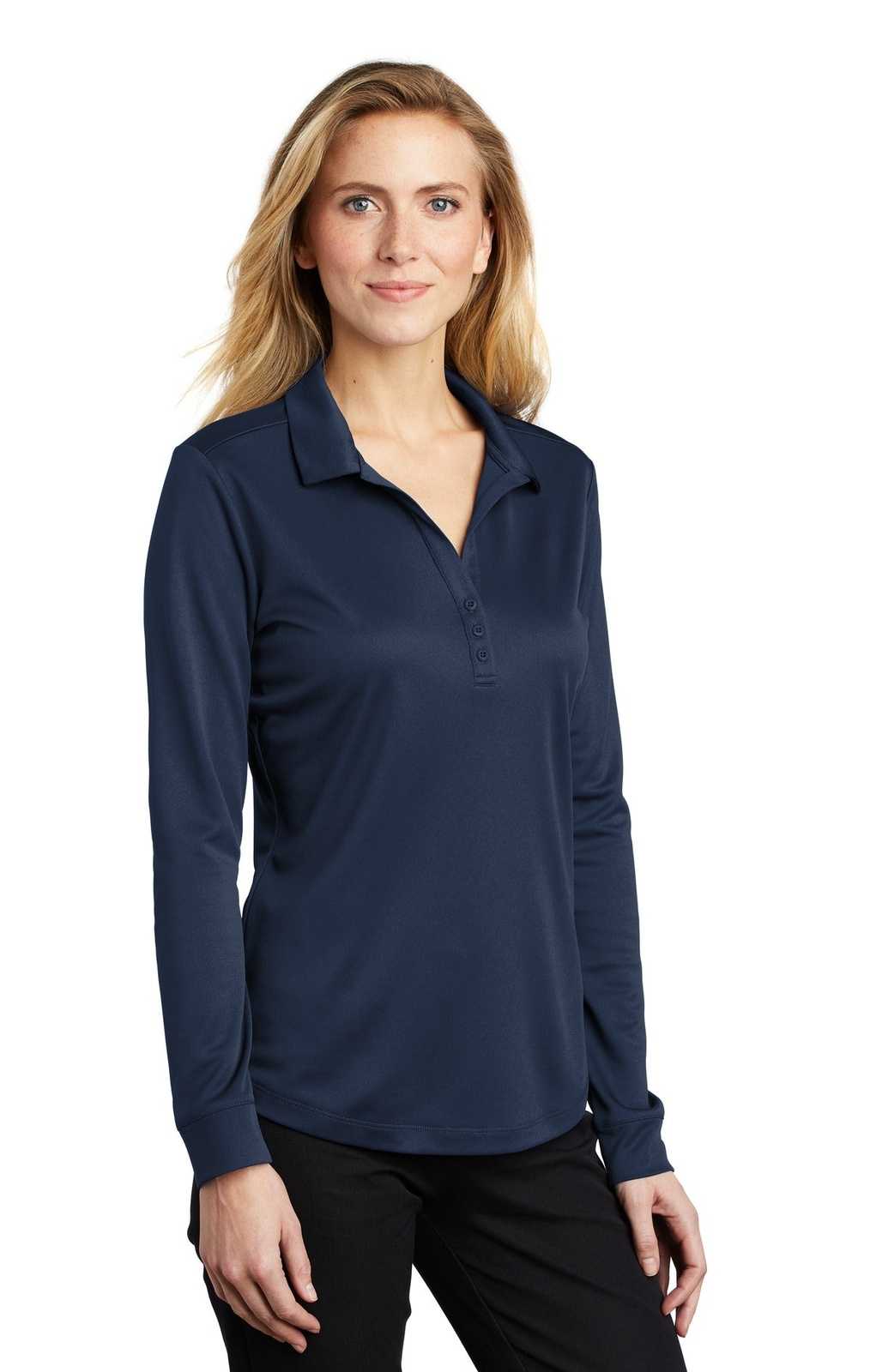 Port Authority L540LS Ladies Silk Touch Performance Long Sleeve Polo - Navy - HIT a Double - 4