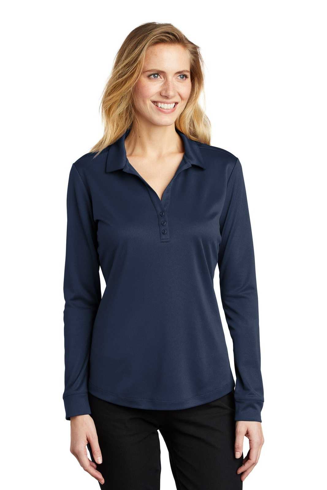 Port Authority L540LS Ladies Silk Touch Performance Long Sleeve Polo - Navy - HIT a Double - 1