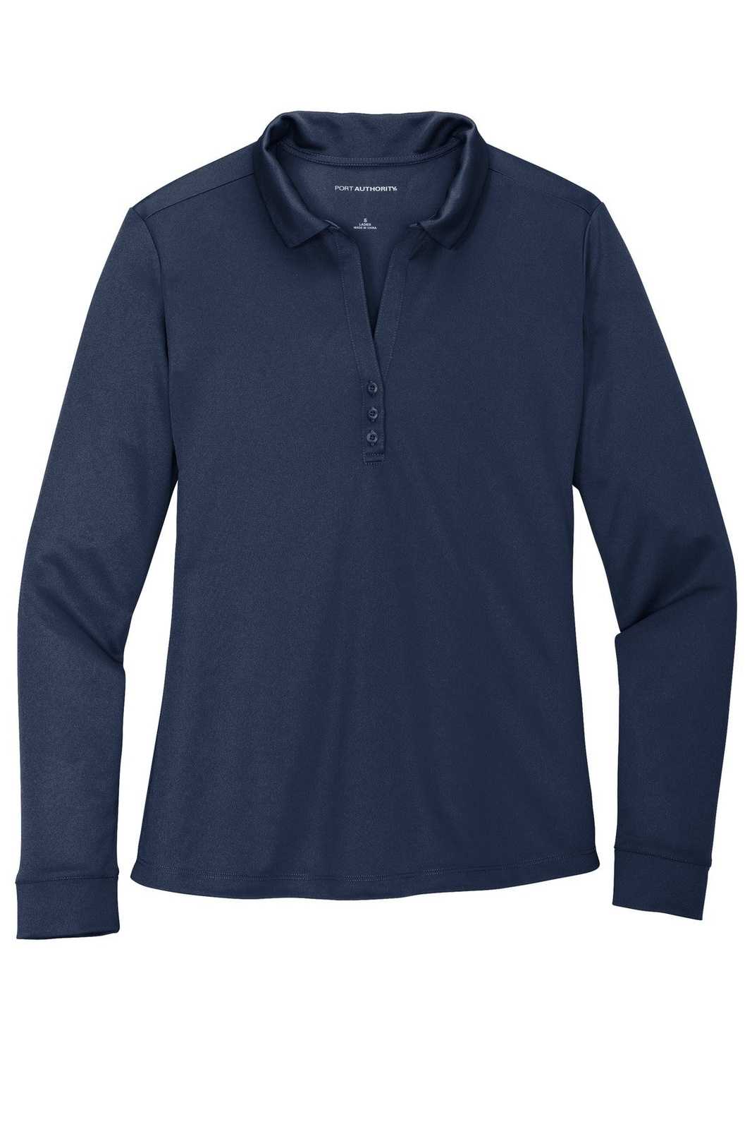 Port Authority L540LS Ladies Silk Touch Performance Long Sleeve Polo - Navy - HIT a Double - 5