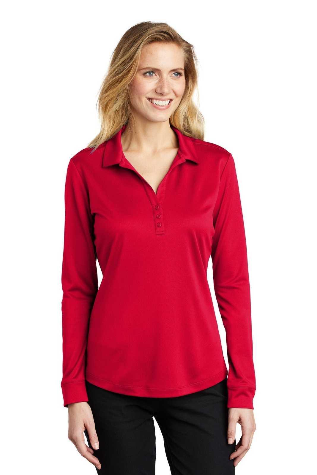 Port Authority L540LS Ladies Silk Touch Performance Long Sleeve Polo - Red - HIT a Double - 1