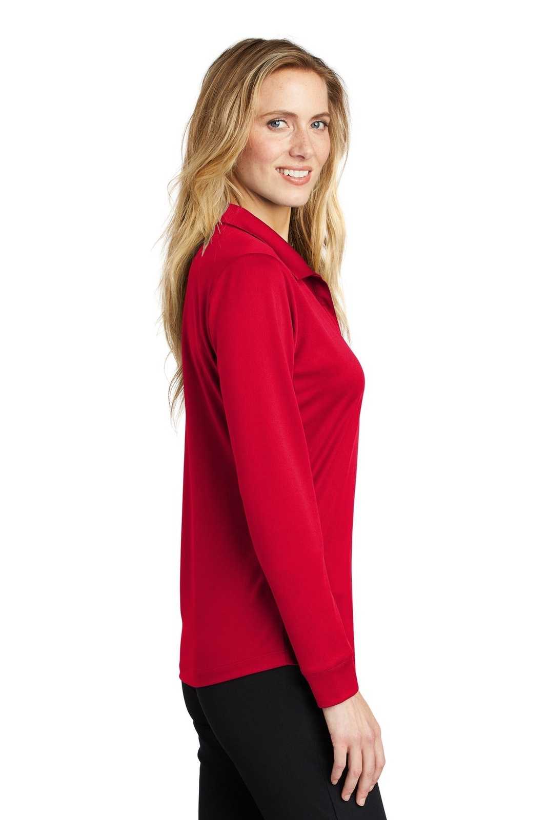Port Authority L540LS Ladies Silk Touch Performance Long Sleeve Polo - Red - HIT a Double - 3