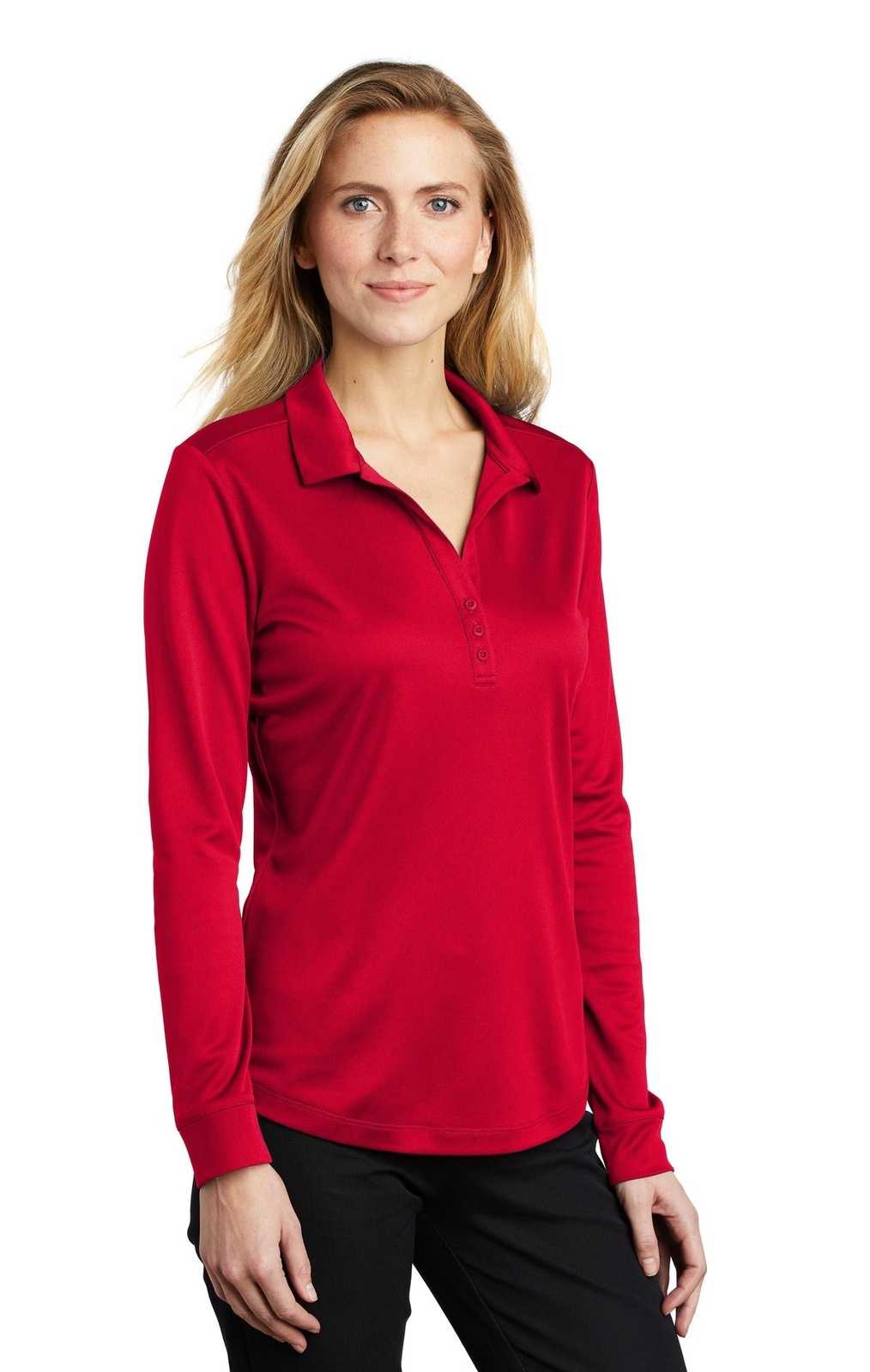 Port Authority L540LS Ladies Silk Touch Performance Long Sleeve Polo - Red - HIT a Double - 4