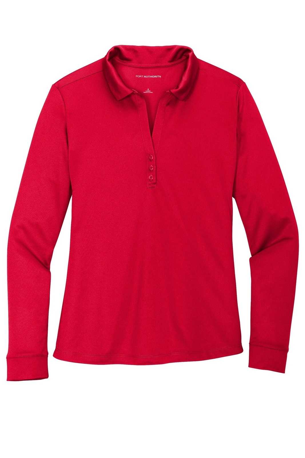Port Authority L540LS Ladies Silk Touch Performance Long Sleeve Polo - Red - HIT a Double - 5