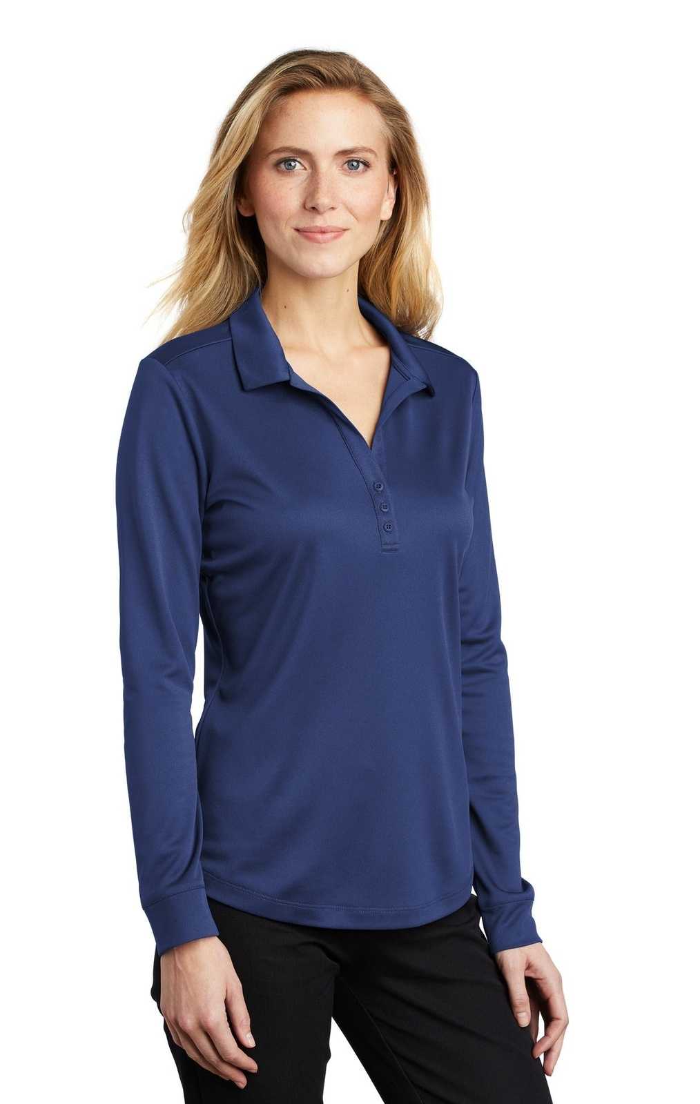 Port Authority L540LS Ladies Silk Touch Performance Long Sleeve Polo - Royal - HIT a Double - 4