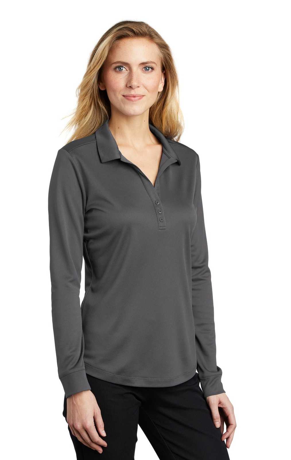 Port Authority L540LS Ladies Silk Touch Performance Long Sleeve Polo - Steel Gray - HIT a Double - 4