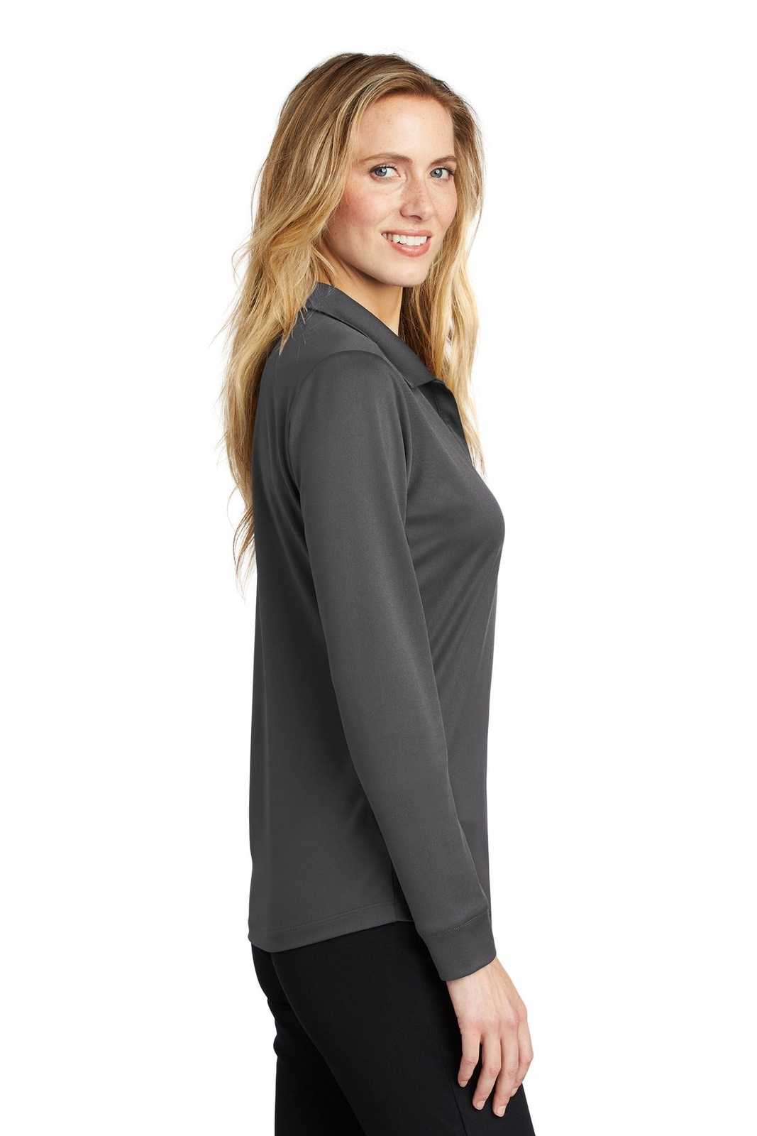 Port Authority L540LS Ladies Silk Touch Performance Long Sleeve Polo - Steel Gray - HIT a Double - 3