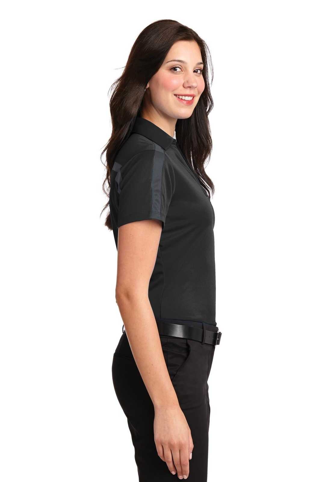 Port Authority L547 Ladies Silk Touch Performance Colorblock Stripe Polo - Black Steel Gray - HIT a Double - 3