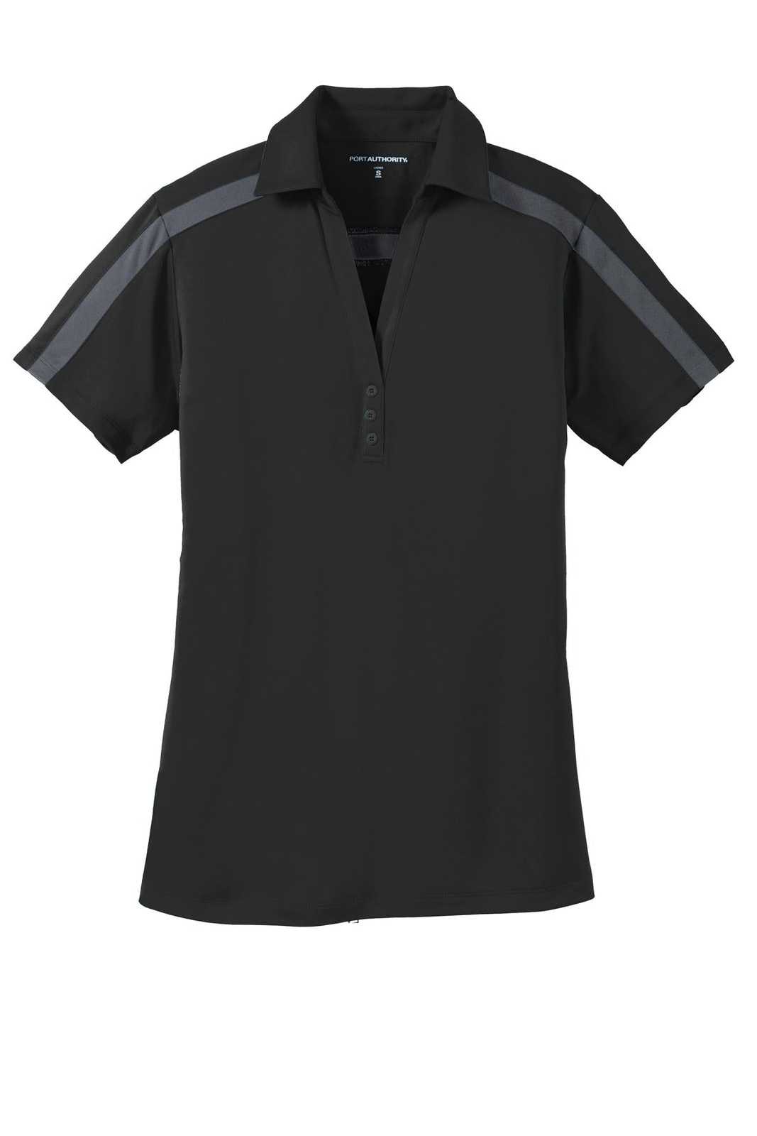 Port Authority L547 Ladies Silk Touch Performance Colorblock Stripe Polo - Black Steel Gray - HIT a Double - 5