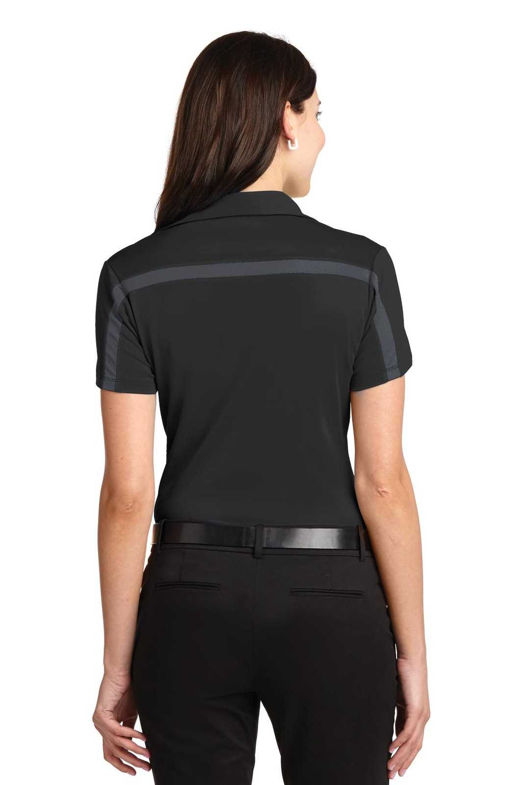 Port Authority L547 Ladies Silk Touch Performance Colorblock Stripe Polo - Black Steel Gray - HIT a Double - 2