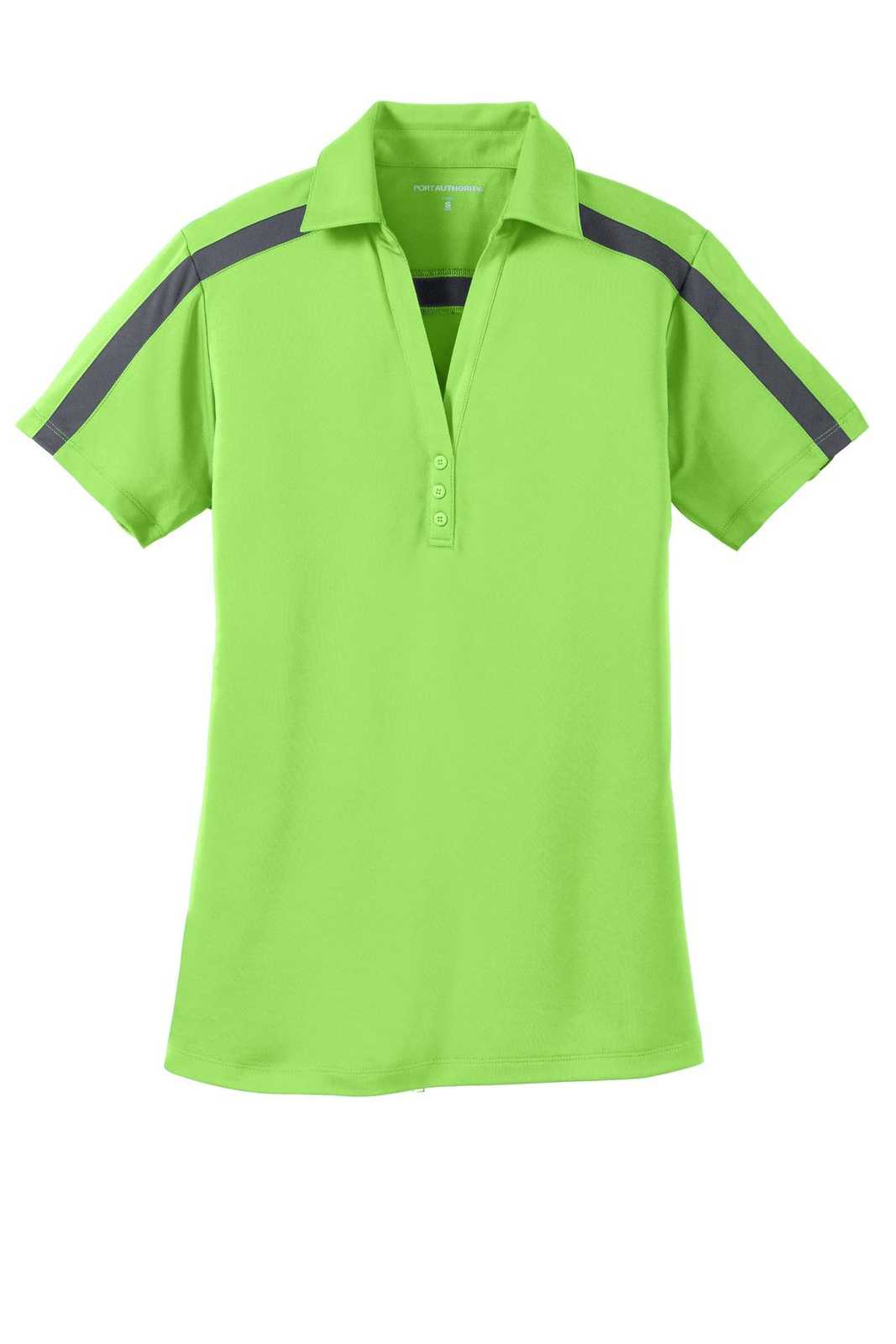 Port Authority L547 Ladies Silk Touch Performance Colorblock Stripe Polo - Lime Steel Gray - HIT a Double - 5