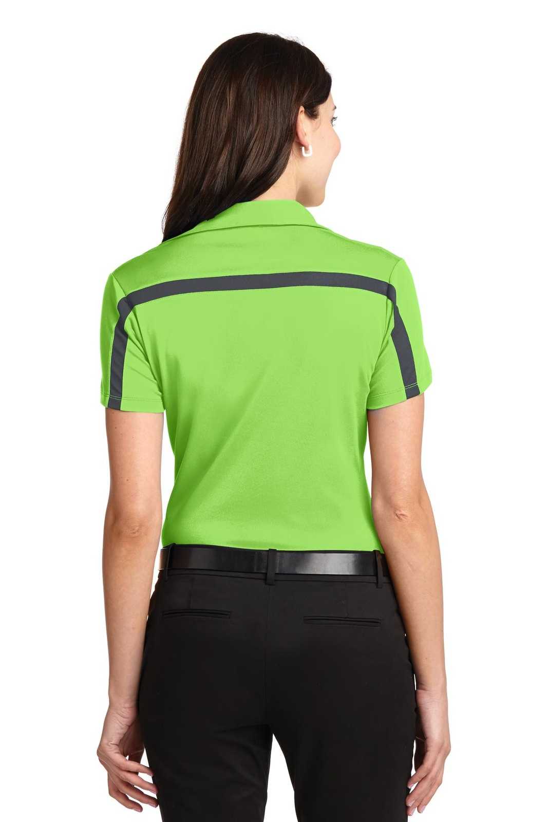 Port Authority L547 Ladies Silk Touch Performance Colorblock Stripe Polo - Lime Steel Gray - HIT a Double - 2