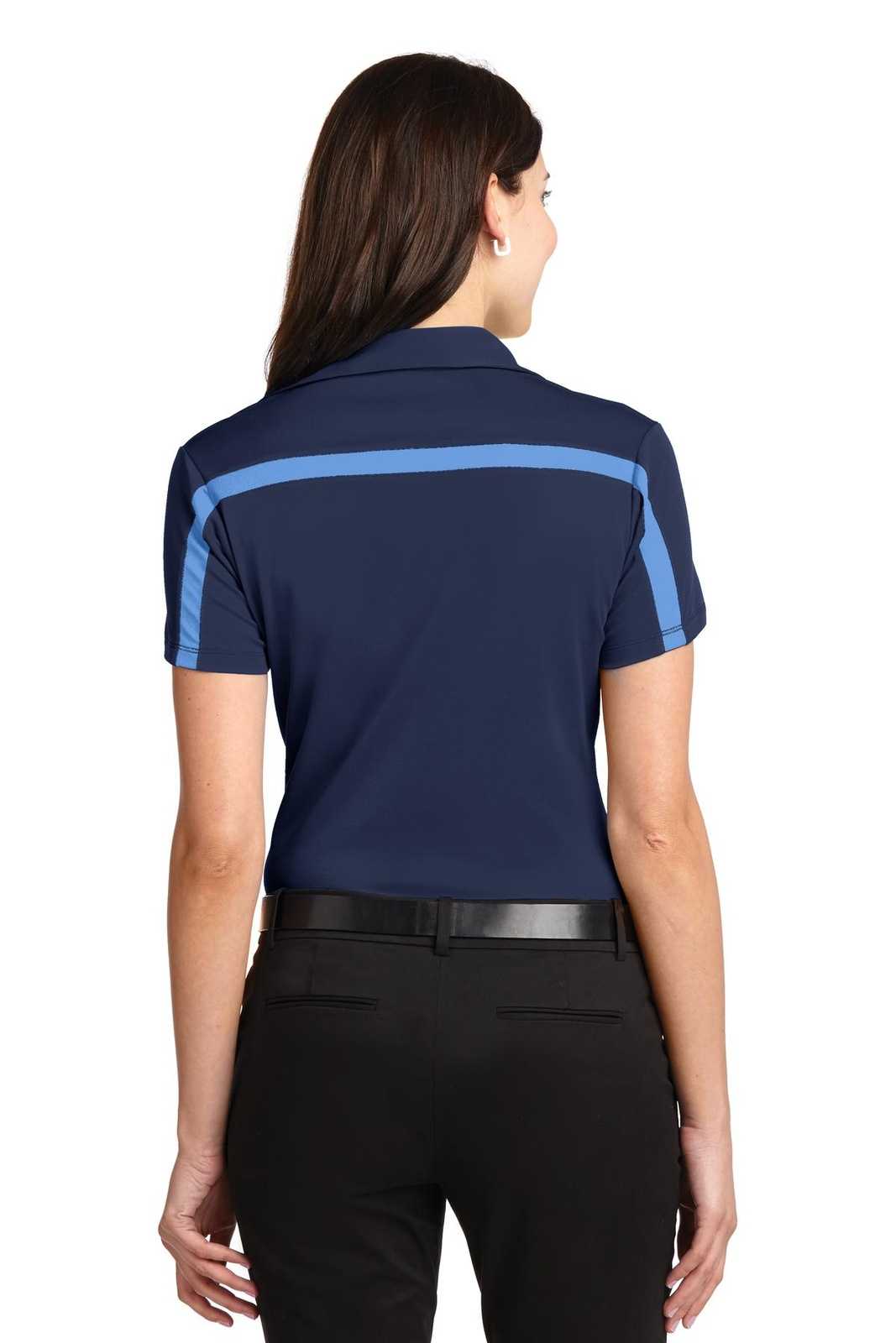Port Authority L547 Ladies Silk Touch Performance Colorblock Stripe Polo - Navy Carolina Blue - HIT a Double - 2