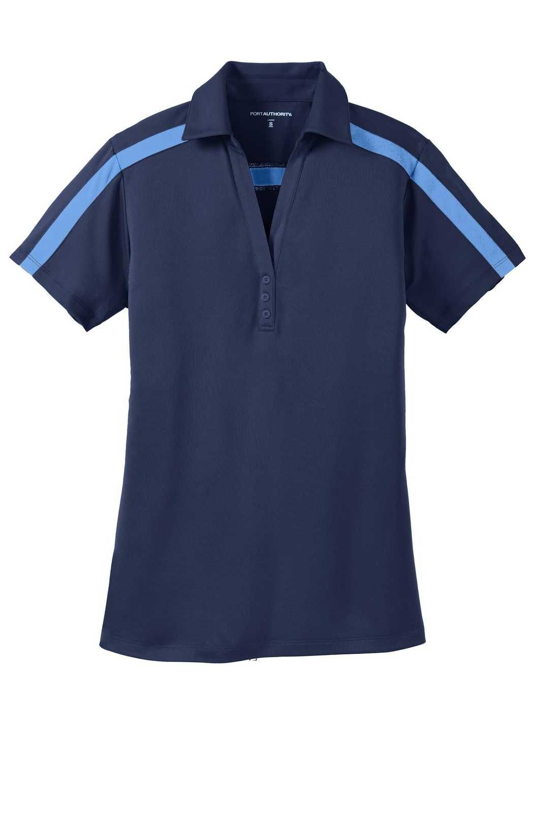 Port Authority L547 Ladies Silk Touch Performance Colorblock Stripe Polo - Navy Carolina Blue - HIT a Double - 5