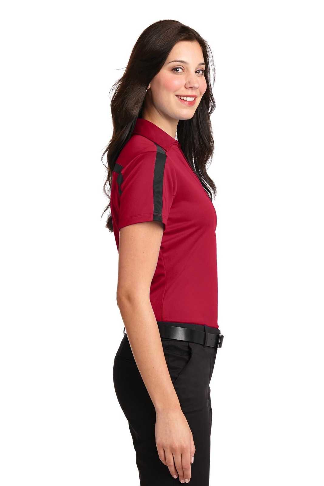 Port Authority L547 Ladies Silk Touch Performance Colorblock Stripe Polo - Red Black - HIT a Double - 3