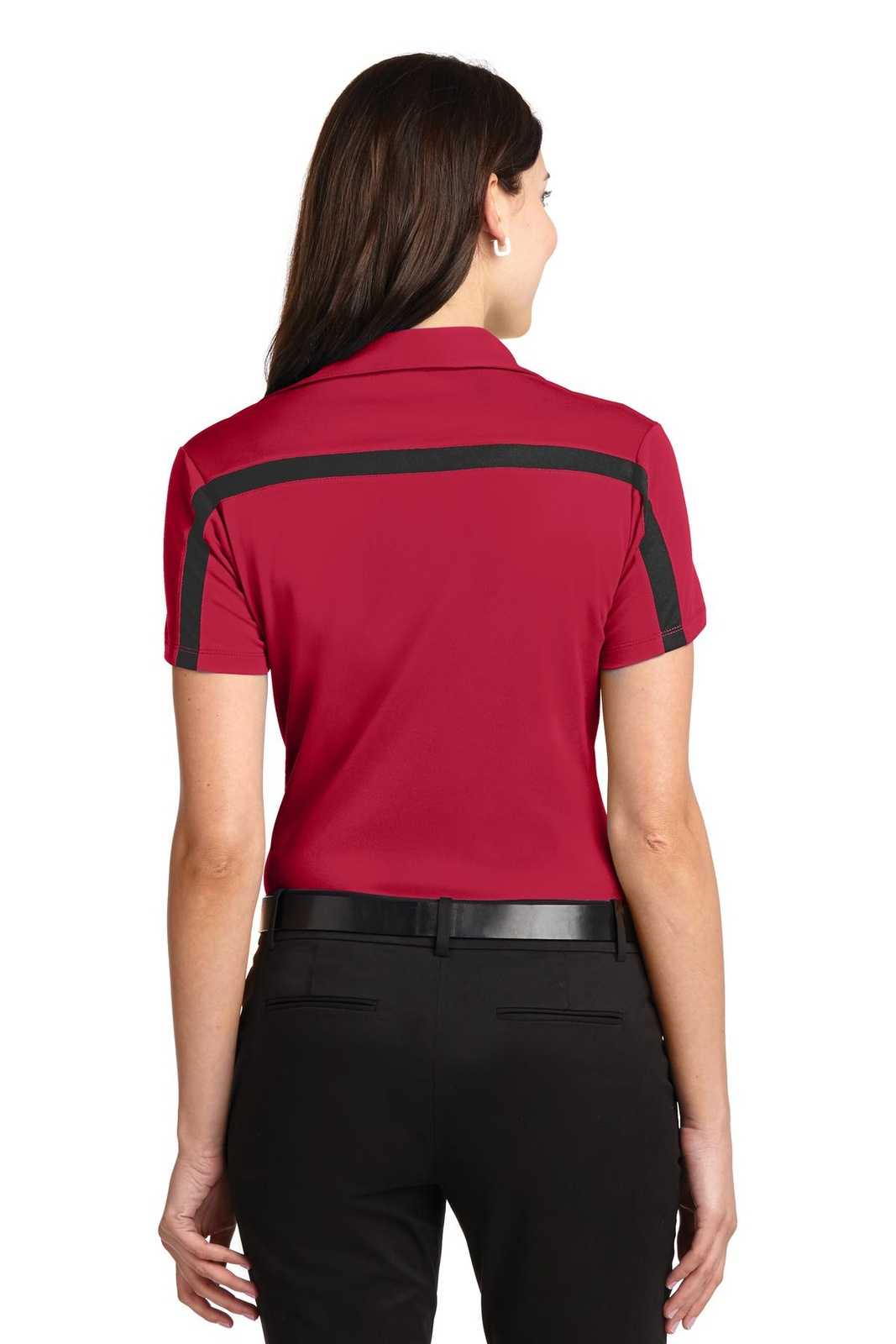 Port Authority L547 Ladies Silk Touch Performance Colorblock Stripe Polo - Red Black - HIT a Double - 2