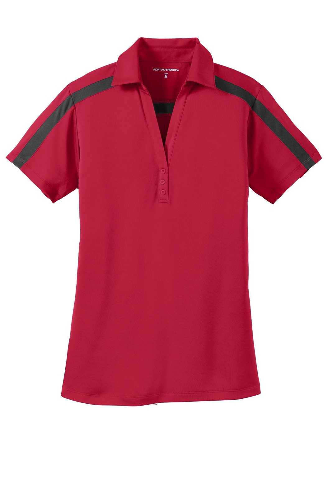 Port Authority L547 Ladies Silk Touch Performance Colorblock Stripe Polo - Red Black - HIT a Double - 5