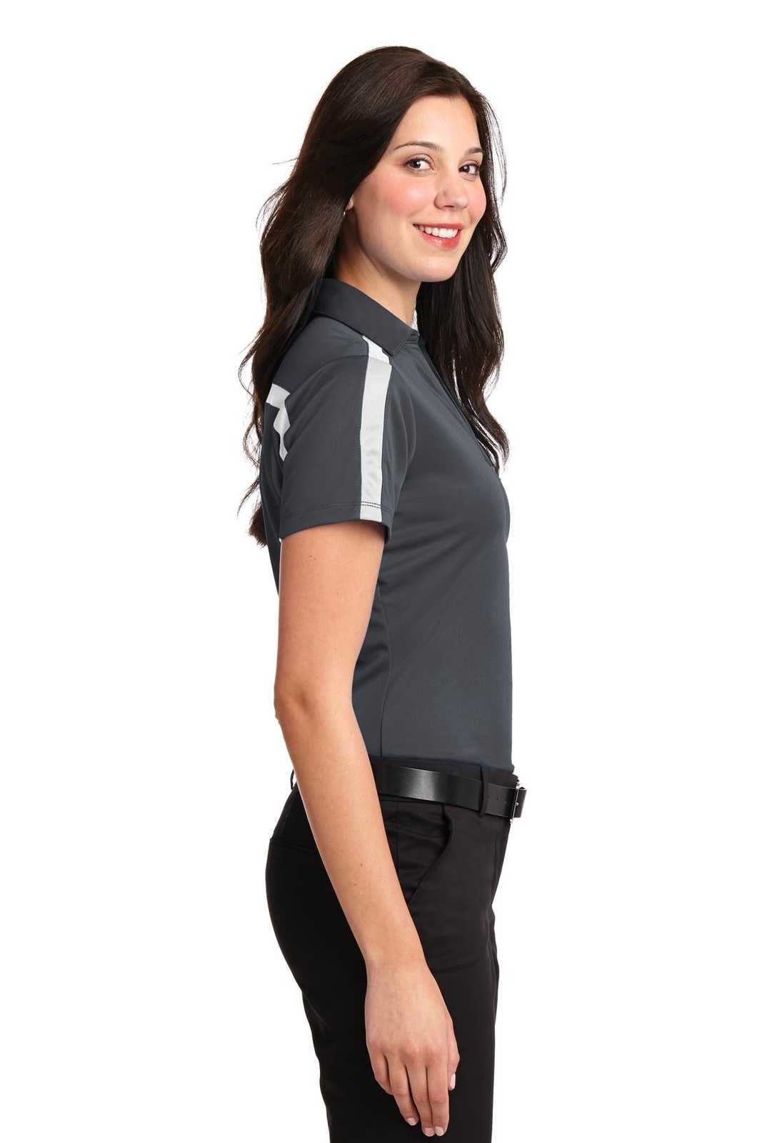 Port Authority L547 Ladies Silk Touch Performance Colorblock Stripe Polo - Steel Gray White - HIT a Double - 3
