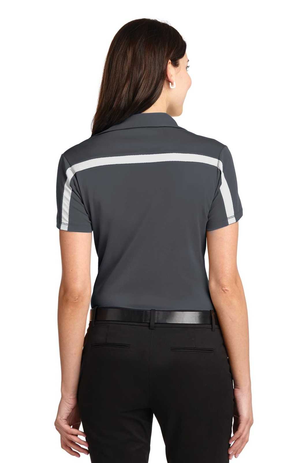Port Authority L547 Ladies Silk Touch Performance Colorblock Stripe Polo - Steel Gray White - HIT a Double - 2