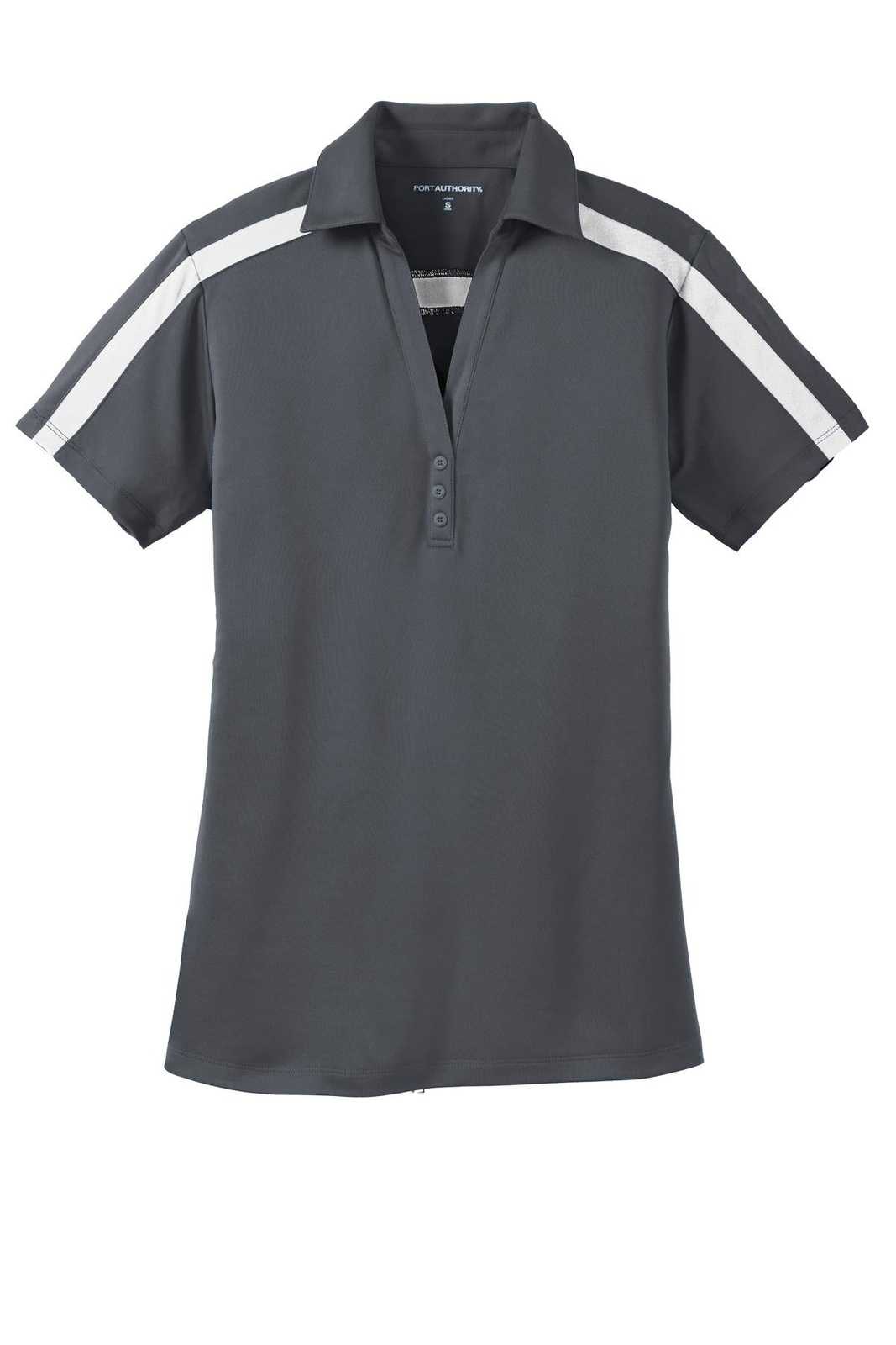 Port Authority L547 Ladies Silk Touch Performance Colorblock Stripe Polo - Steel Gray White - HIT a Double - 5