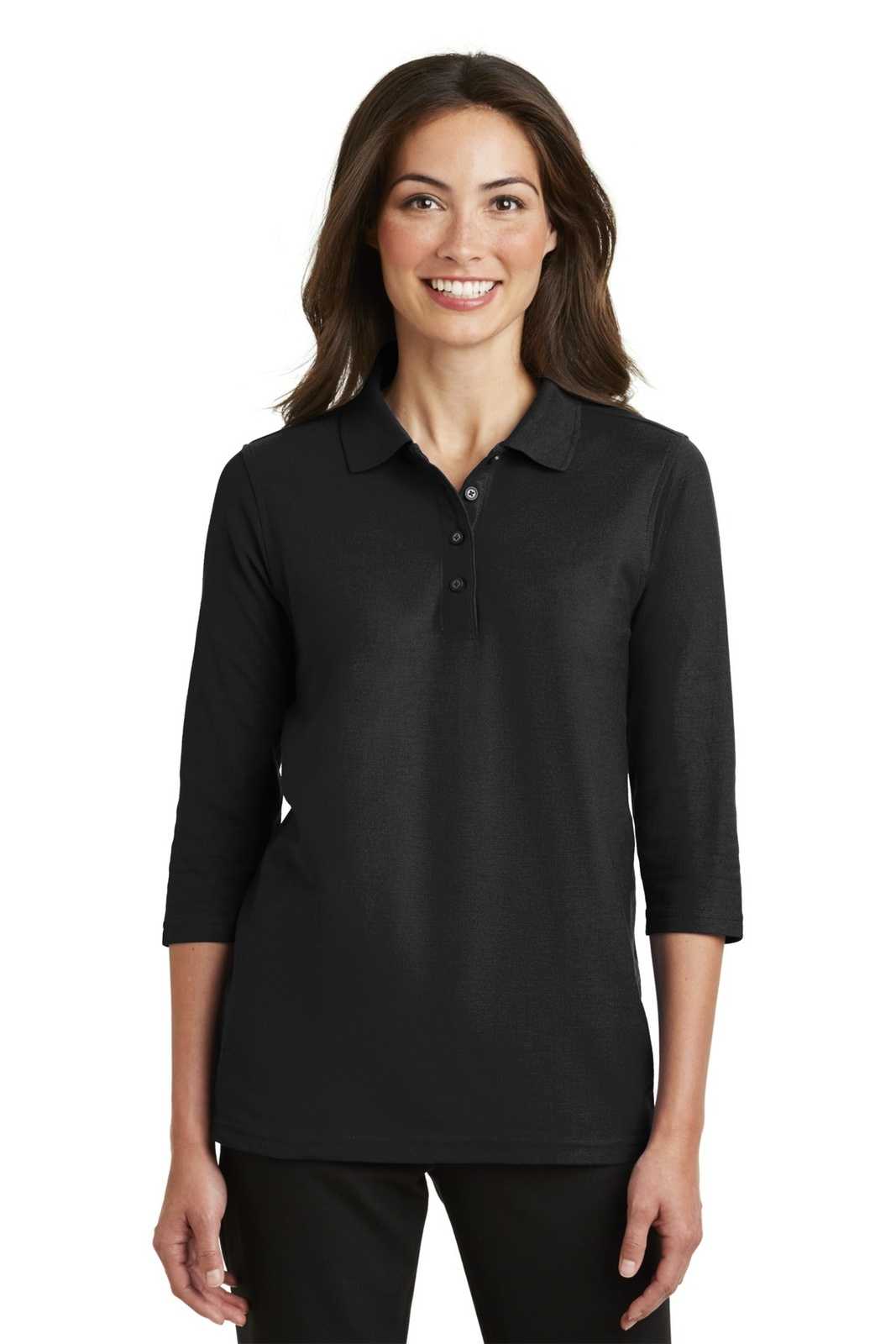 Port Authority L562 Ladies Silk Touch 3/4-Sleeve Polo - Black - HIT a Double - 1