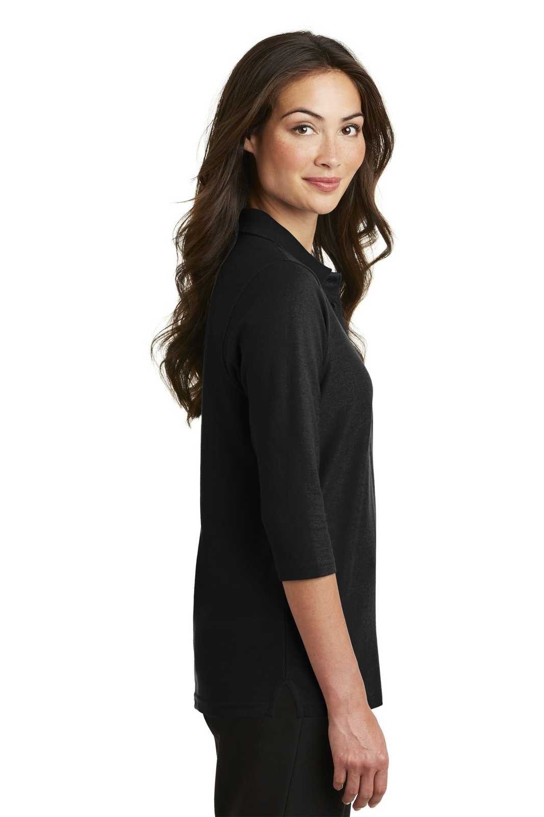 Port Authority L562 Ladies Silk Touch 3/4-Sleeve Polo - Black - HIT a Double - 3