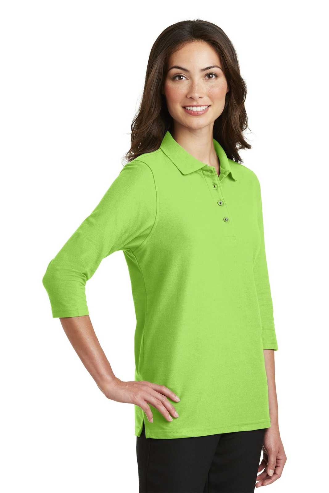 Port Authority L562 Ladies Silk Touch 3/4-Sleeve Polo - Lime - HIT a Double - 4