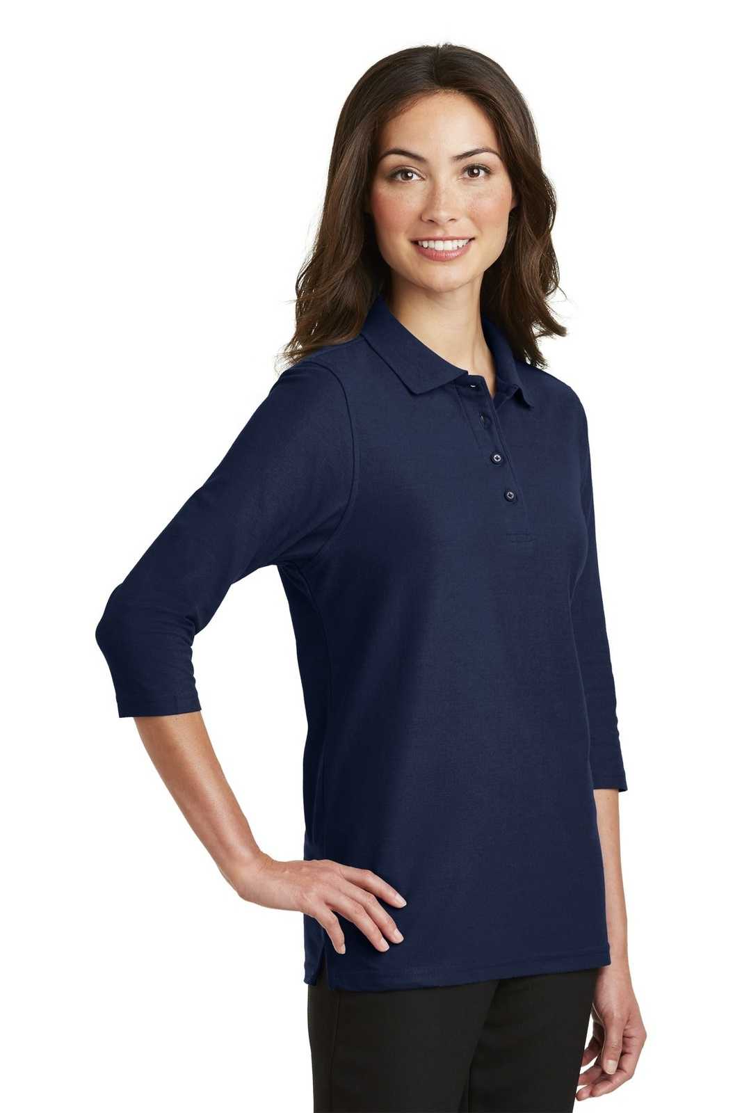 Port Authority L562 Ladies Silk Touch 3/4-Sleeve Polo - Navy - HIT a Double - 4