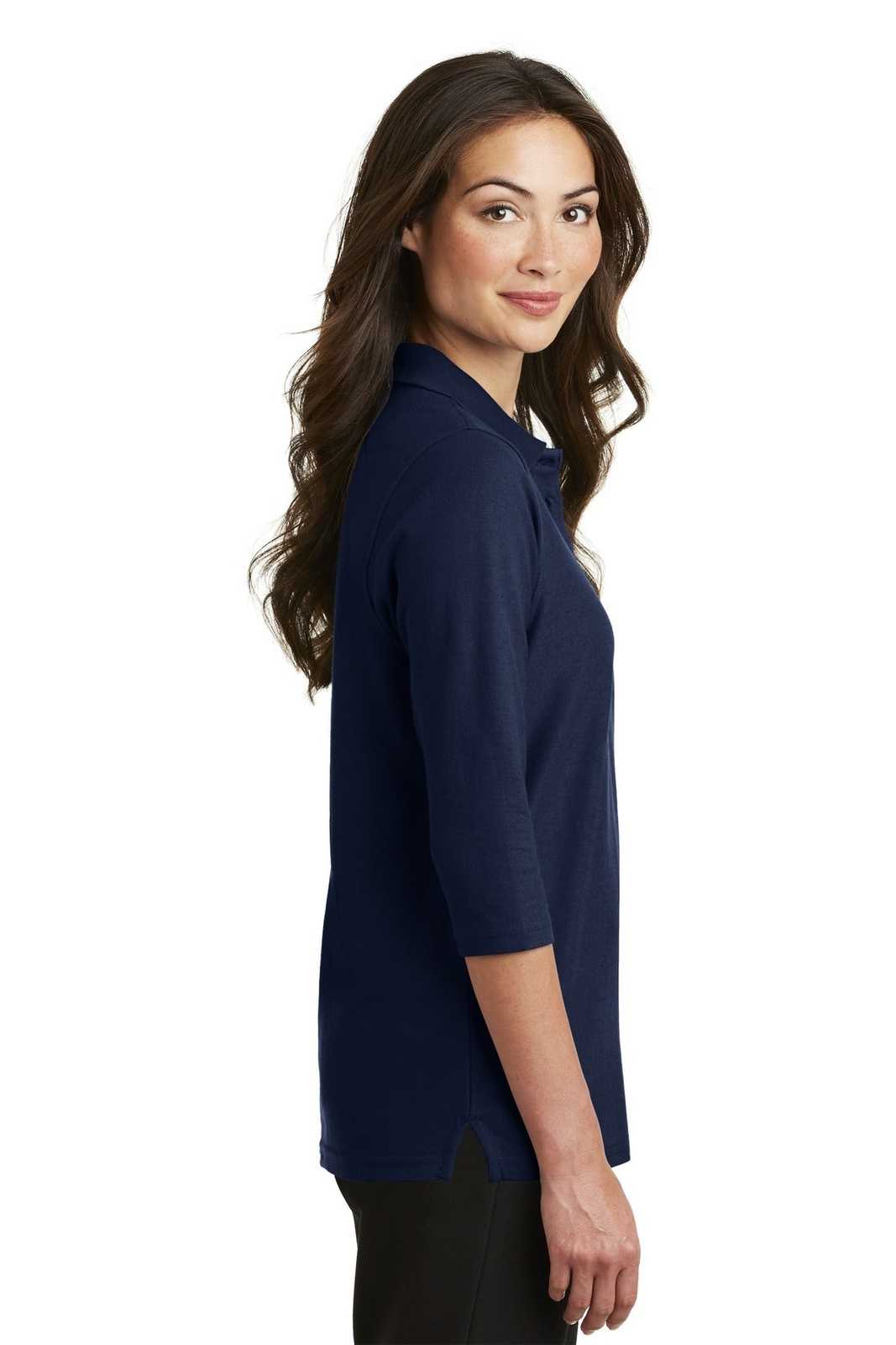 Port Authority L562 Ladies Silk Touch 3/4-Sleeve Polo - Navy - HIT a Double - 3