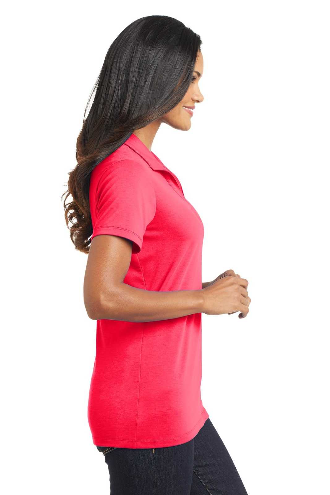 Port Authority L568 Ladies Cotton Touch Performance Polo - Hot Coral - HIT a Double - 3