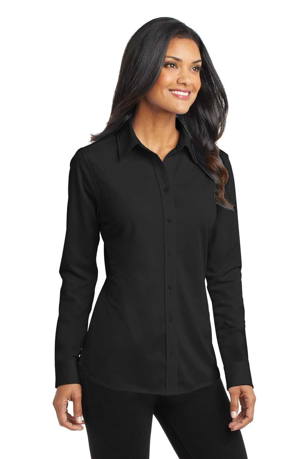 Port Authority L570 Ladies Dimension Knit Dress Shirt - Black - HIT a Double - 4