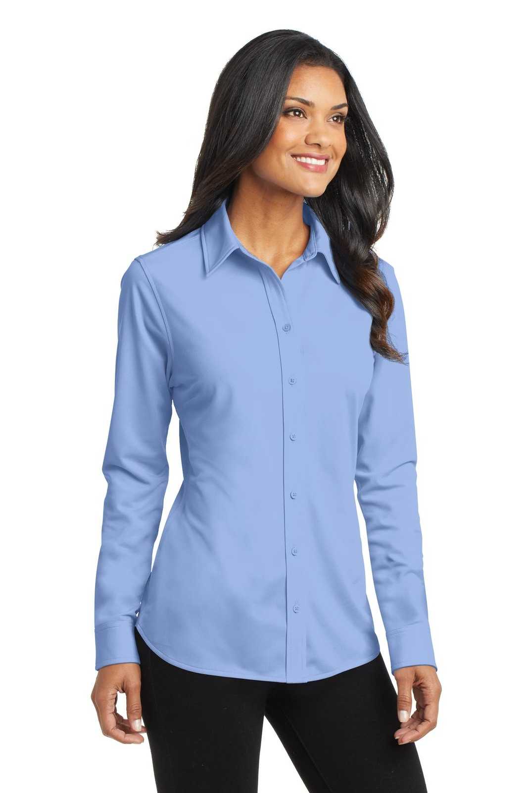 Port Authority L570 Ladies Dimension Knit Dress Shirt - Dress Shirt Blue - HIT a Double - 4