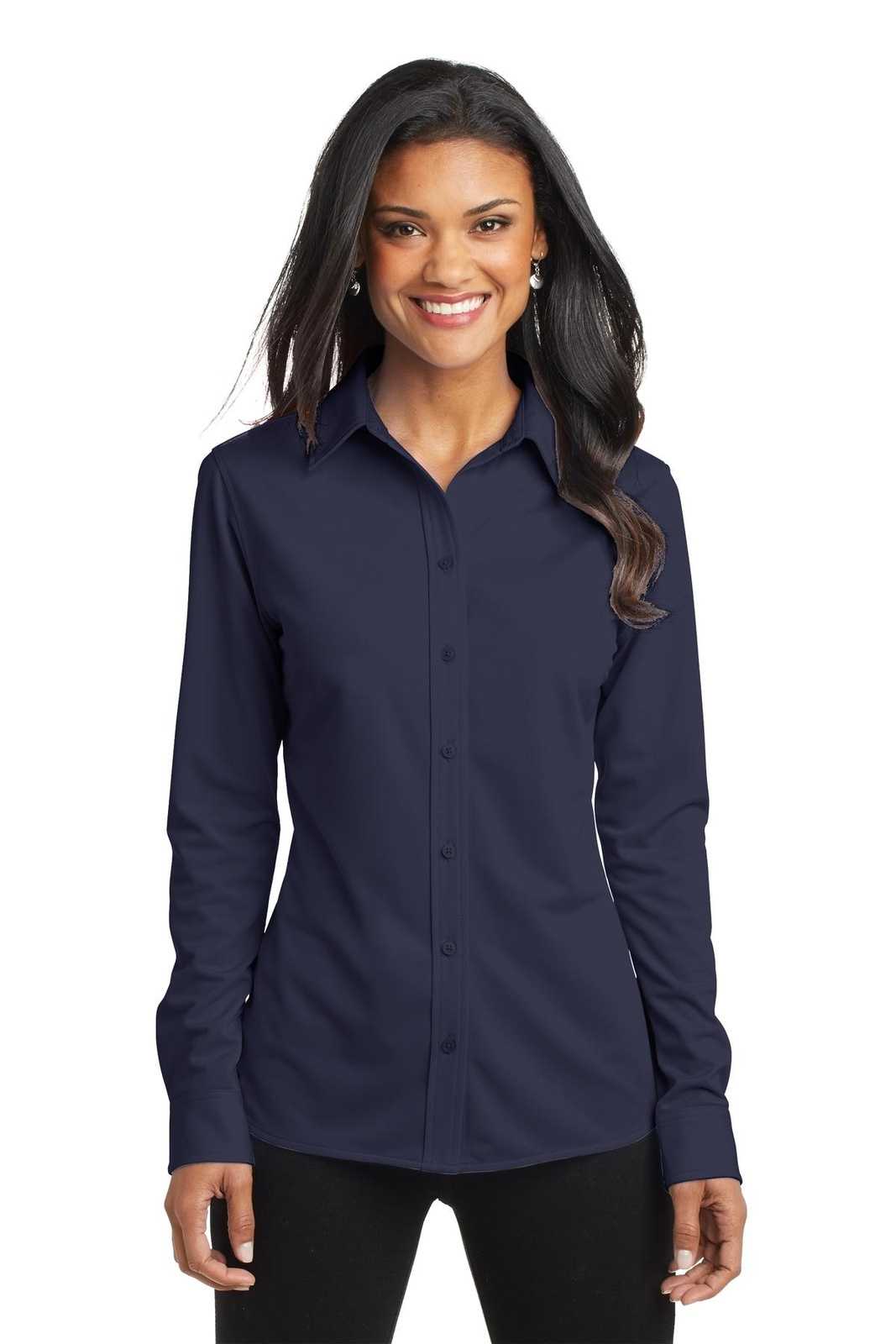 Port Authority L570 Ladies Dimension Knit Dress Shirt - Dark Navy - HIT a Double - 1