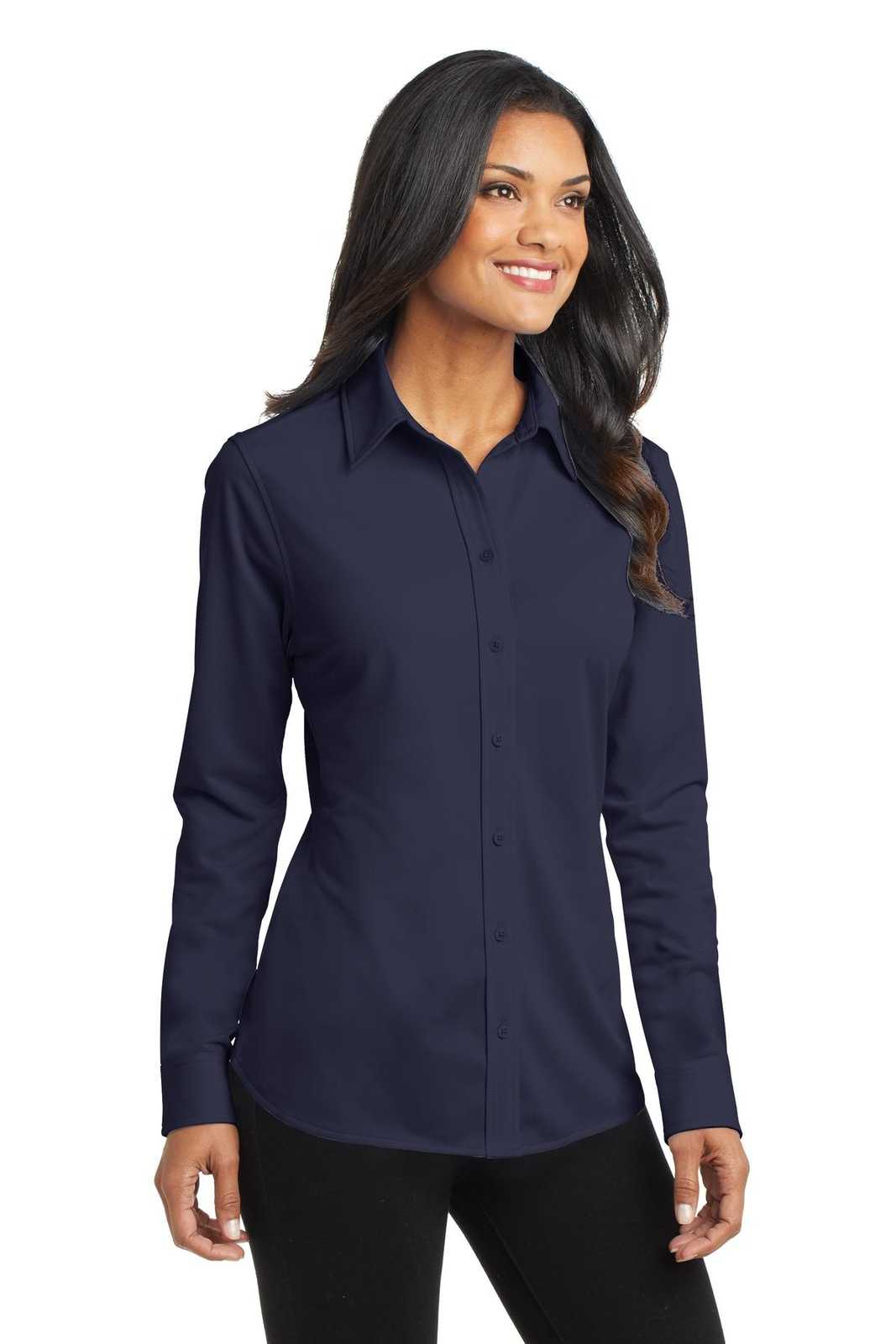 Port Authority L570 Ladies Dimension Knit Dress Shirt - Dark Navy - HIT a Double - 4