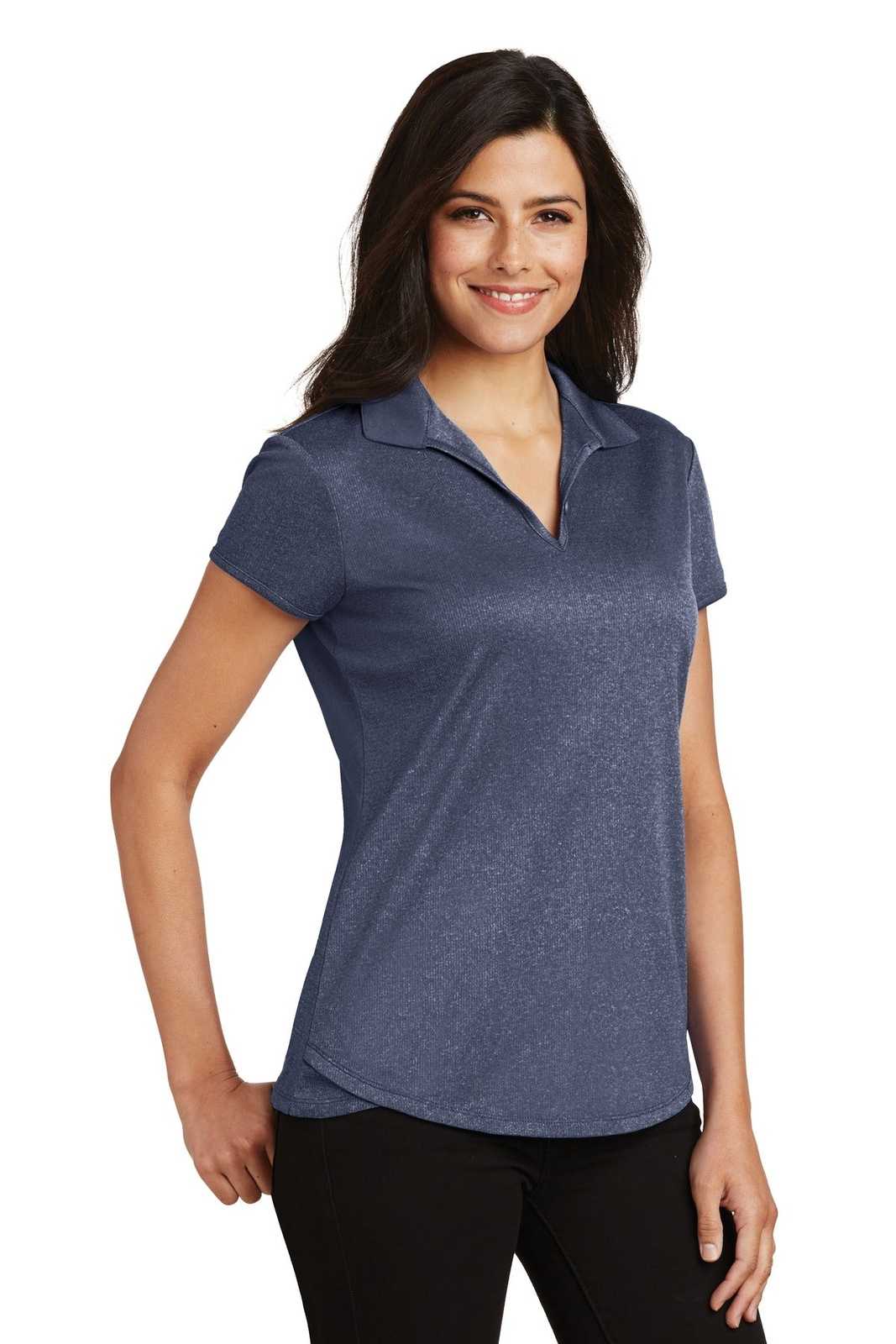 Port Authority L576 Ladies Trace Heather Polo - True Navy Heather - HIT a Double - 4