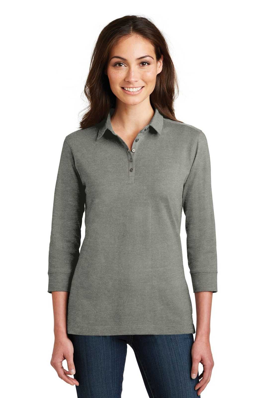Port Authority L578 Ladies 3/4-Sleeve Meridian Cotton Blend Polo - Monument Gray - HIT a Double - 1