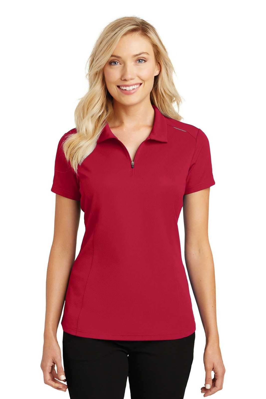 Port Authority L580 Ladies Pinpoint Mesh Zip Polo - Rich Red - HIT a Double - 1