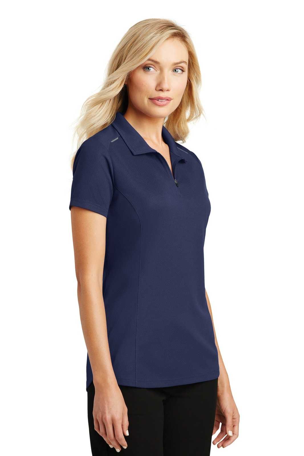 Port Authority L580 Ladies Pinpoint Mesh Zip Polo - True Navy - HIT a Double - 4