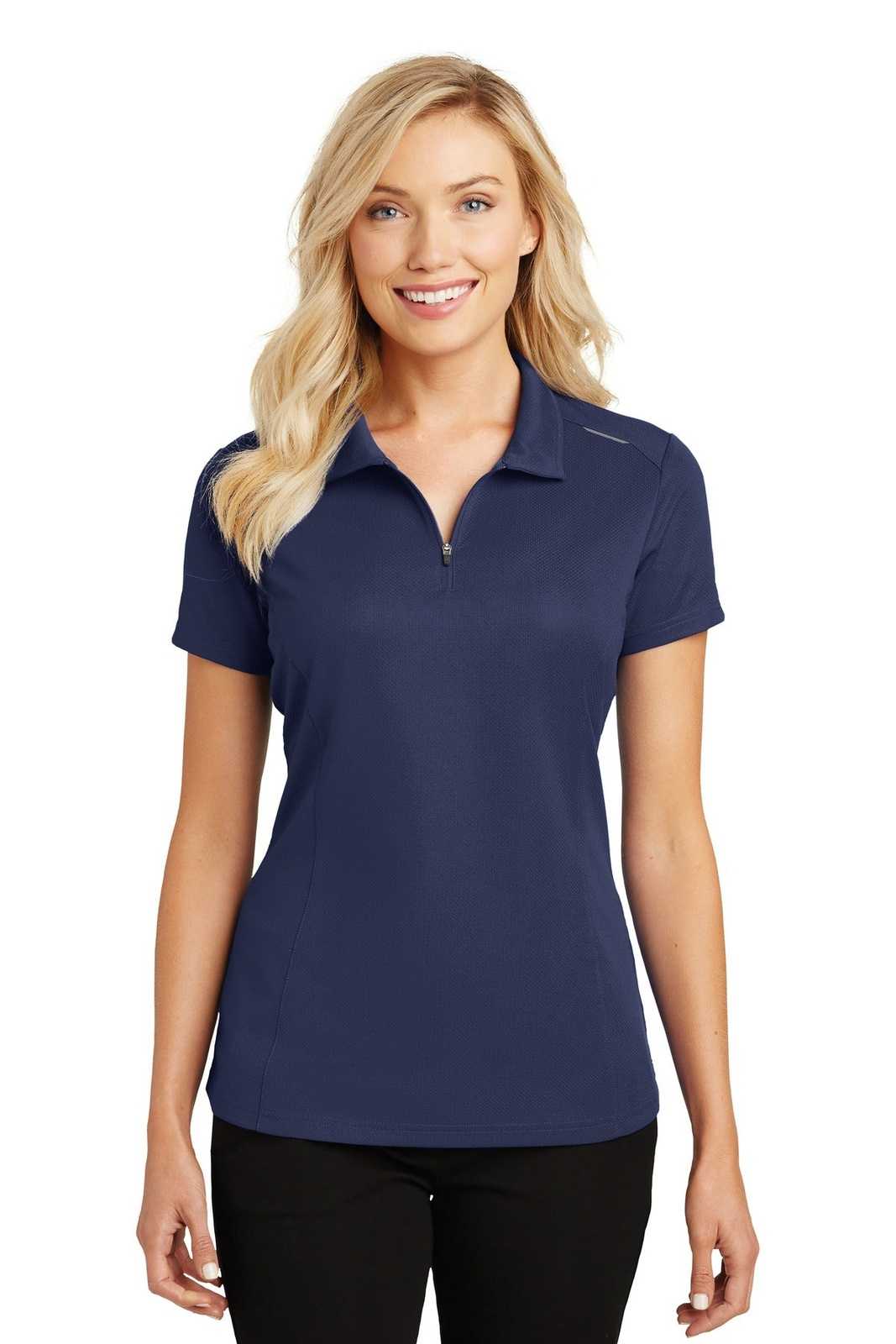 Port Authority L580 Ladies Pinpoint Mesh Zip Polo - True Navy - HIT a Double - 1