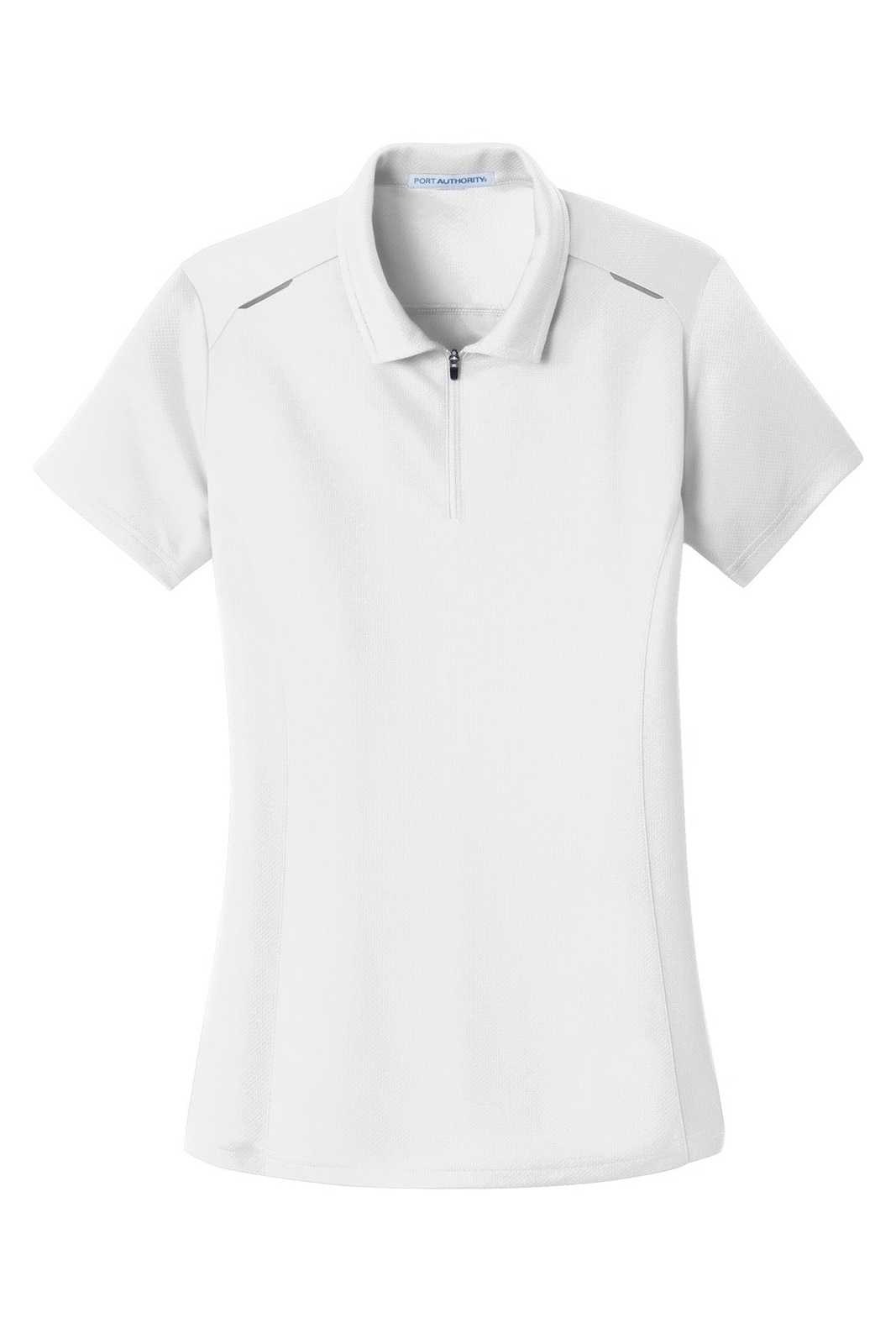 Port Authority L580 Ladies Pinpoint Mesh Zip Polo - White - HIT a Double - 5