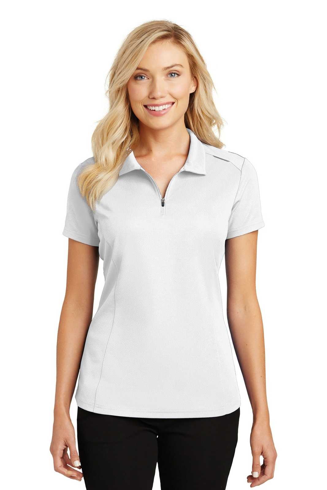 Port Authority L580 Ladies Pinpoint Mesh Zip Polo - White - HIT a Double - 1