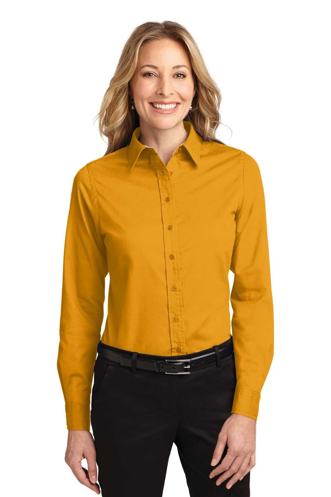Port Authority L608 Ladies Long Sleeve Easy Care Shirt - Athletic Gold Light Stone - HIT a Double - 1